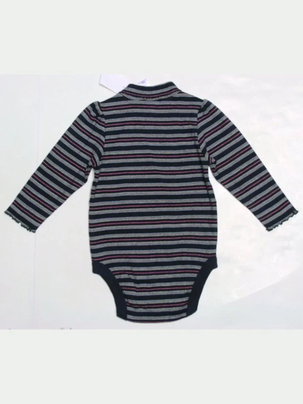 NWT Baby Gap Striped Long-Sleeved Girl One Piece NAVY 100% Cotton Bear Logo